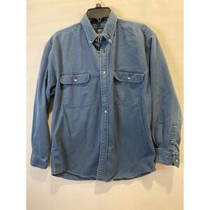 Vintage Pure Stuff Mens Blue Denim Workwear Button Up Shirt Size M